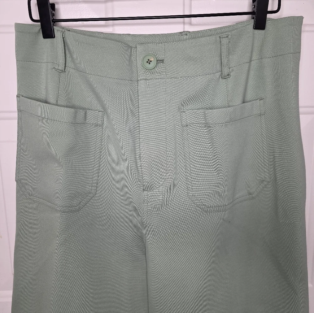 Jones New York Lime Green Patch Pocket‎ Wide Leg Cropped Womens Pants Size 14